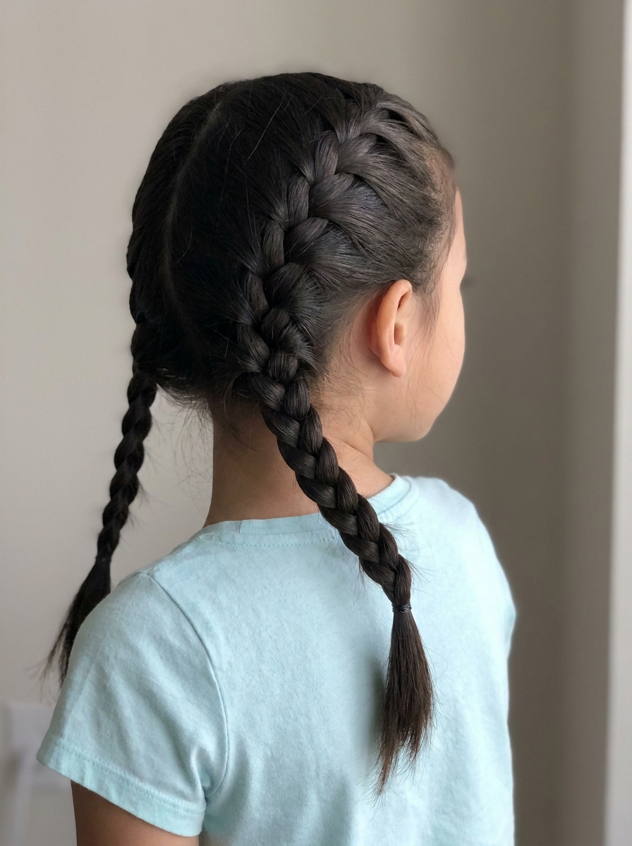 Zwei klassische Boxer Braids als Flechtfrisuren für Kinder Inspiration 2026